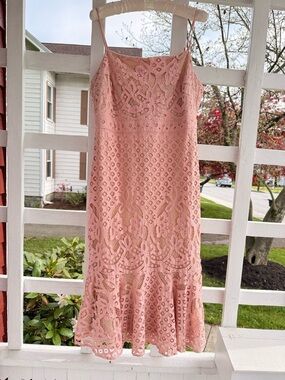 Lulu's Pink Lace Spaghetti-Strap Midi Dress